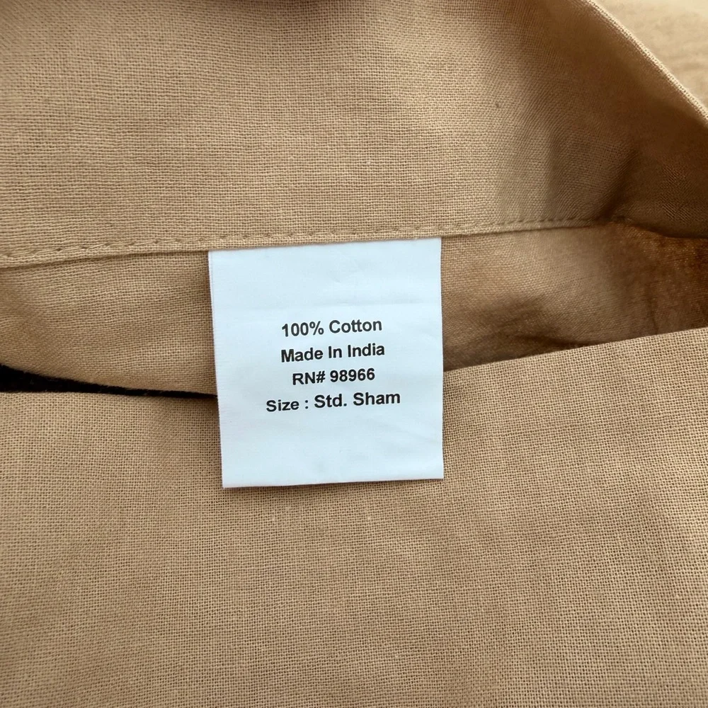 Set Of 2 Tan Textured Pillow Shams with Fringe 20” x 25” 100% Cotton
